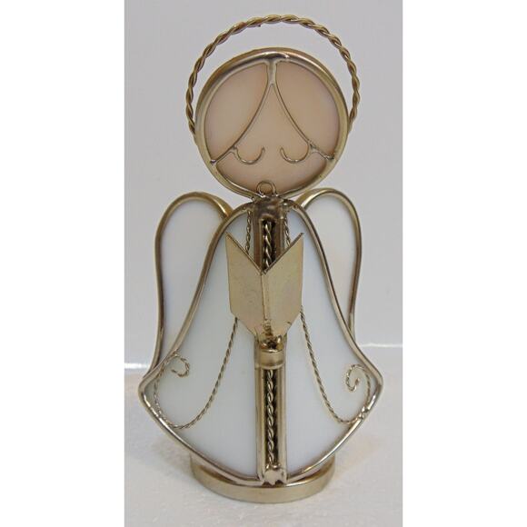 Stained Glass Angel Choir Robe Wings 6" Paperweight White Gold tone Hymnal VTG - Picture 1 of 9